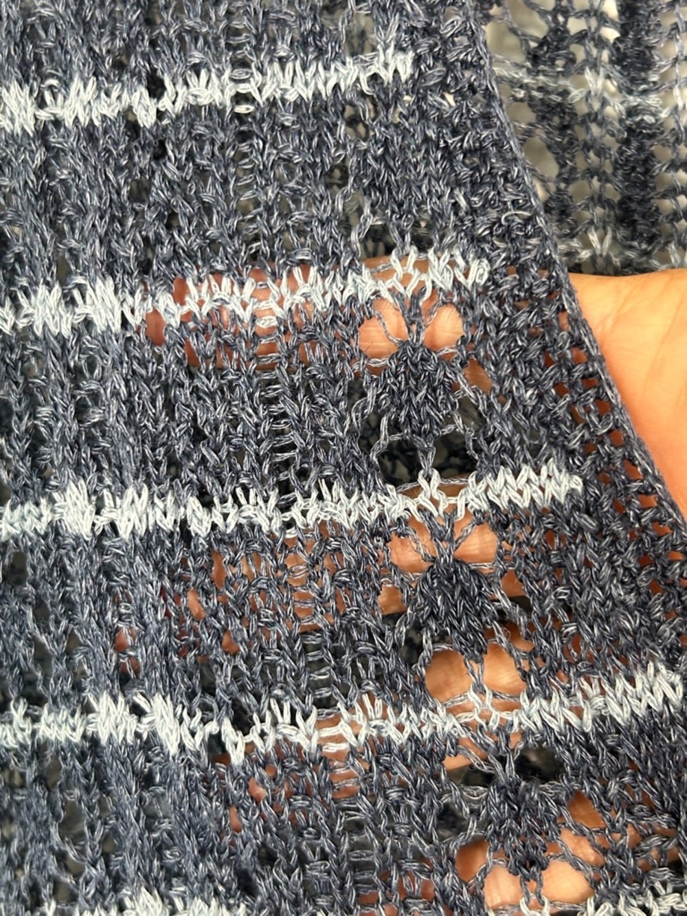 Tommy Bahama Blue & White Open-Knit V-Neck Sweater - Picture 6 of 6